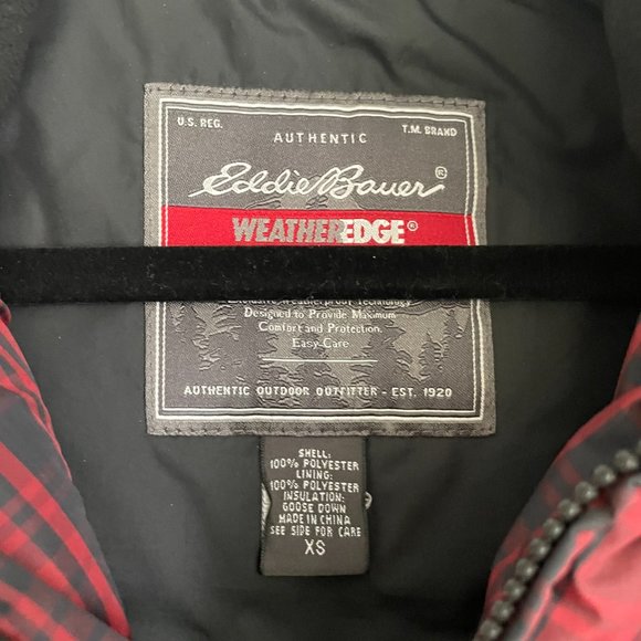 Eddie Bauer Red Plaid Goose Down Puffer Vest Extra Small - Picture 5 of 5